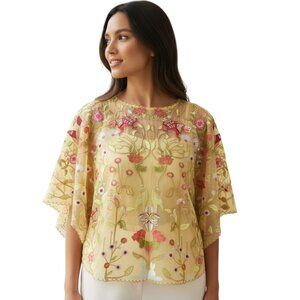 Tolani Kaftan Top Womens Medium Boho Indie Flare Sleeve Ethereal Blouse Office